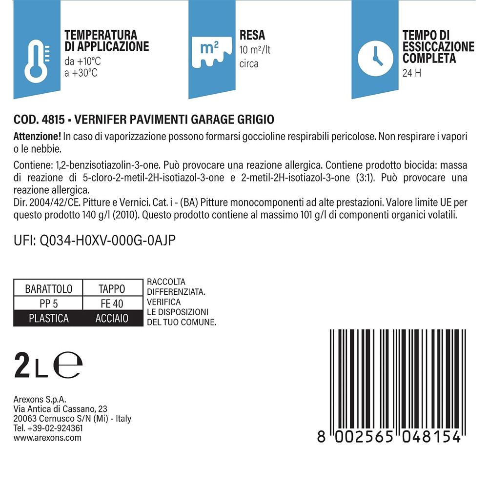 Vernice a Base Acqua per Pavimenti Garage e Laboratori 2 Lt VERNIFER - Grigio