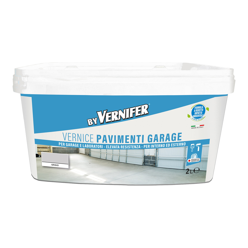 Vernice a base acqua per pavimenti garage e laboratori 2 lt vernifer - grigio.