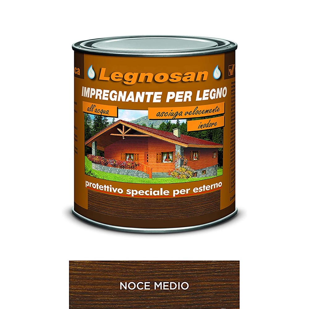 Impregnante all'acqua per legno esterno legnosan 2,5 lt veleca - noce medio.