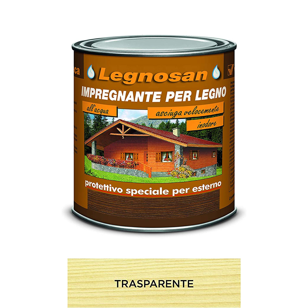 Impregnante all'acqua per legno esterno legnosan 2,5 lt veleca - trasparente.