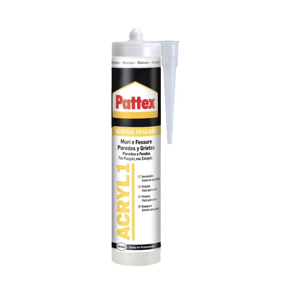 Silicone per muri e fessure acryl1 bianco pattex 300 ml.