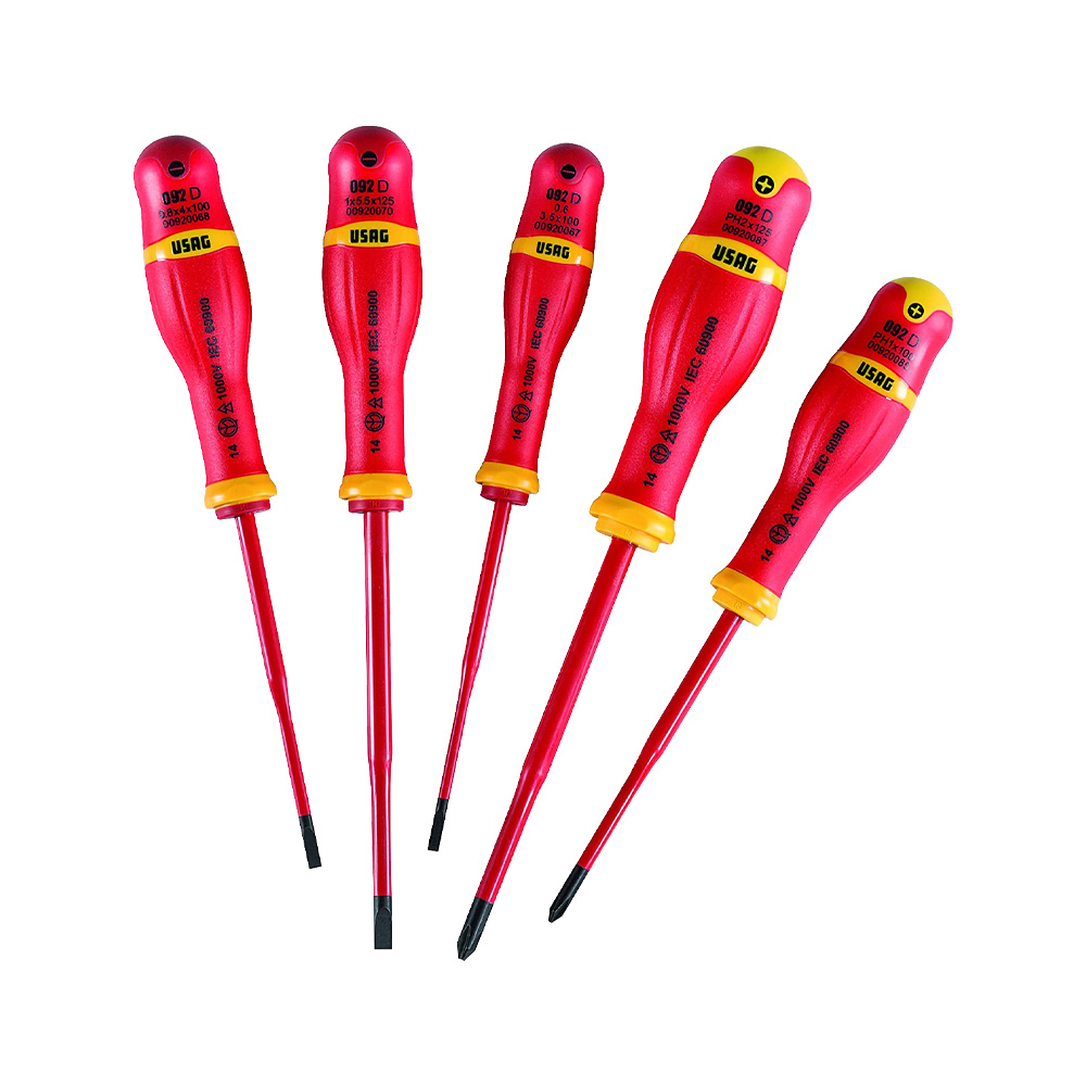 Cacciaviti Isolati 1000V Slim USAG 5 Pezzi - 3 Fissi; 2 a Croce Phillips