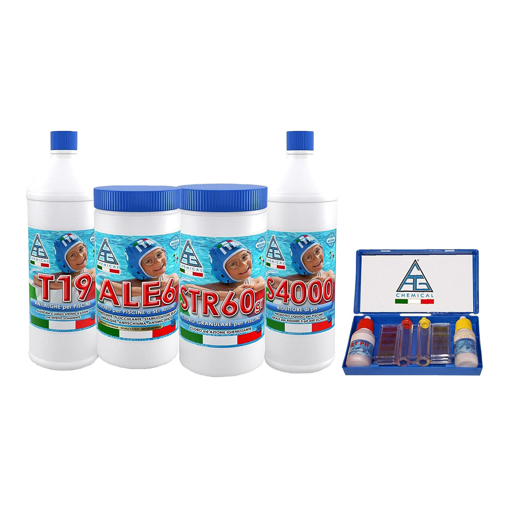 Kit per manutenzione e pulizia piscine 4all cag chemical - valigetta 5 pz.