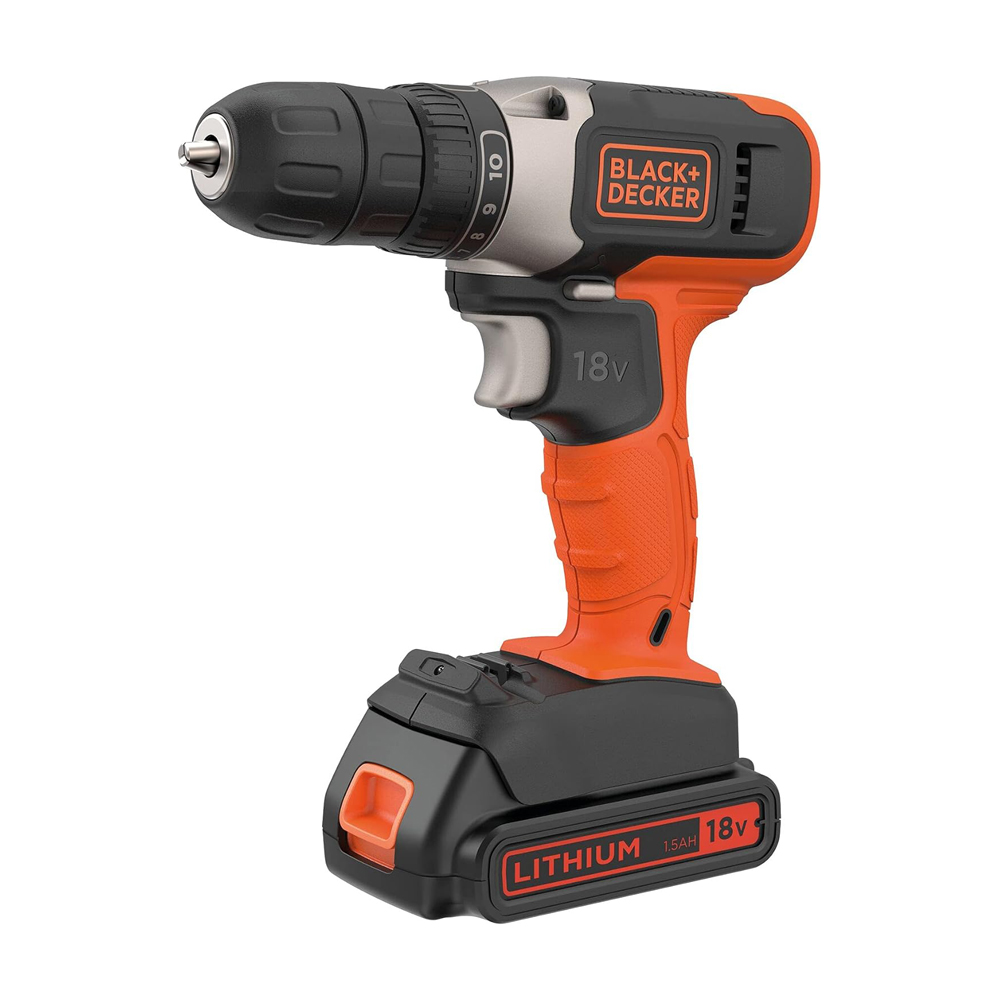 Trapano avvitatore 18v con batteria al litio 1.5 ah black decker.