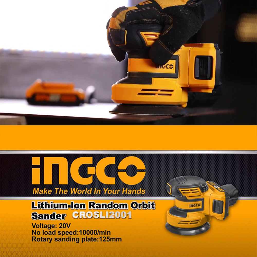 Levigatrice Rotorbitale a Batteria 20V INGCO - con 5 Dischi Abrasivi