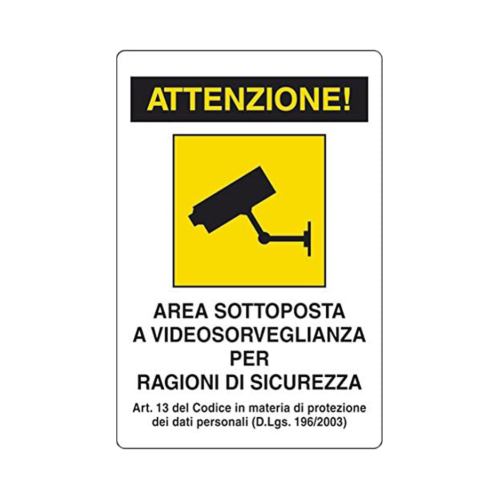 Cartello in Plastica 12x18 cm - AREA VIDEOSORVEGLIATA (ART. 13)