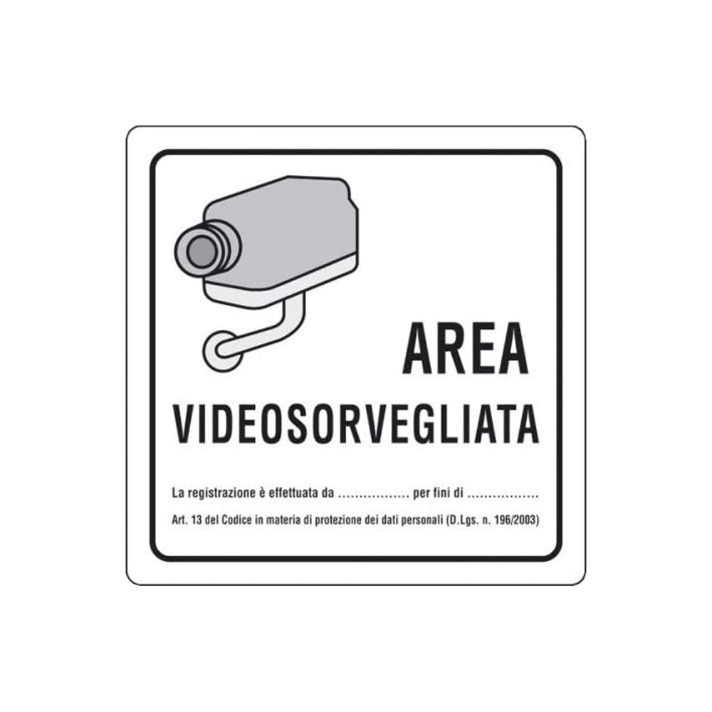Cartello in Carta Autoadesiva 12x12 cm - AREA VIDEOSORVEGLIATA (ART. 13)