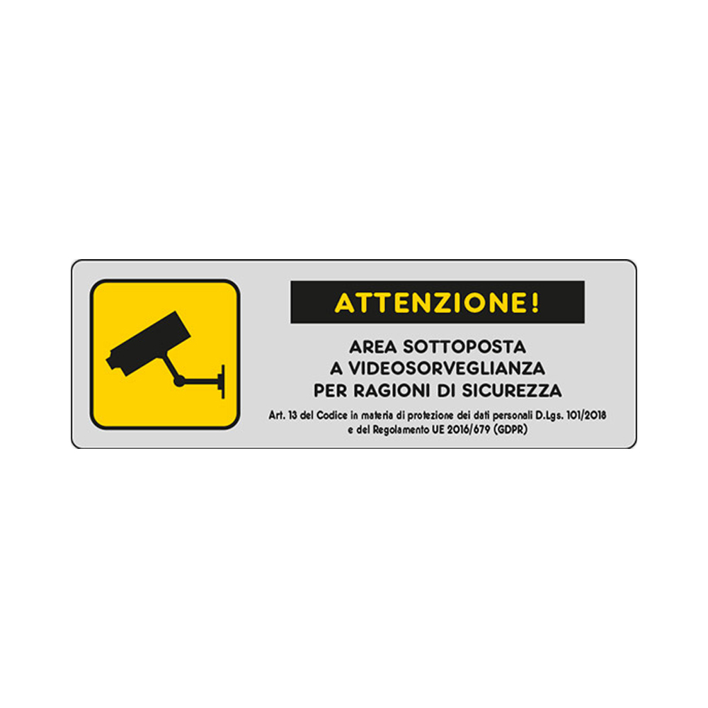 Cartello in Carta Autoadesiva 15x5 cm - AREA VIDEOSORVEGLIATA (ART. 13)