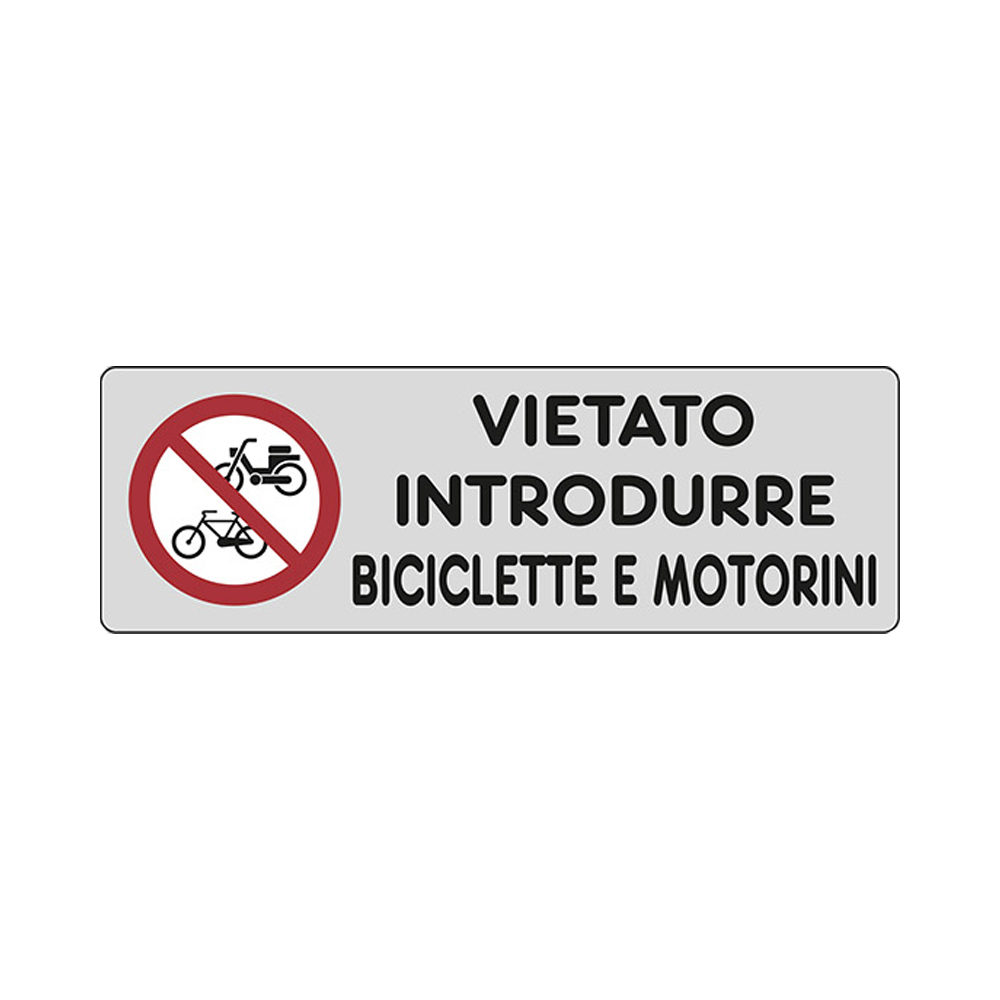 Cartello in carta autoadesiva 15x5 cm - vietato introdurre biciclette e motorini.