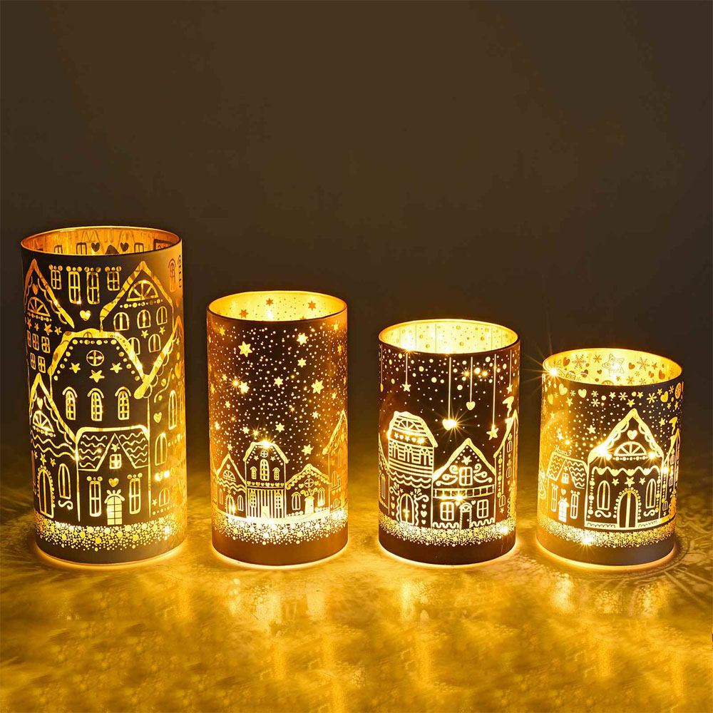 Lampade Natalizie Cilindriche in Vetro Chiaro con LED FERCOLOR - Set 4 Pezzi
