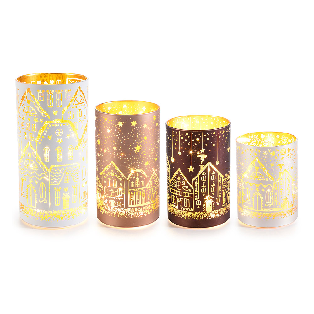 Lampade Natalizie Cilindriche in Vetro Chiaro con LED FERCOLOR - Set 4 Pezzi