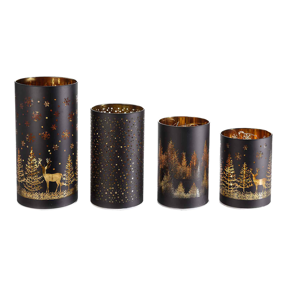 Lampade Natalizie Cilindriche in Vetro Scuro con LED FERCOLOR - Set 4 Pezzi