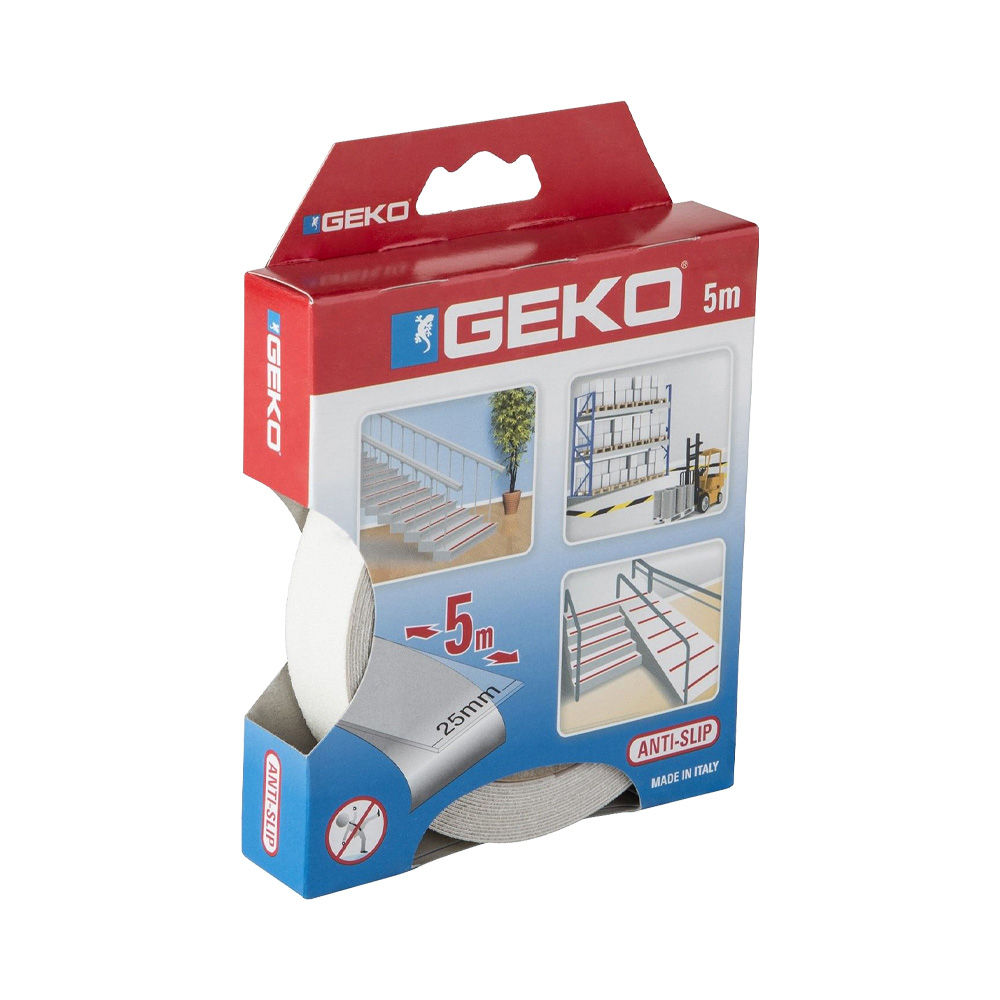 Nastro Adesivo Antisdrucciolo 25 mm x 5 mt GEKO Anti-Slip - Trasparente