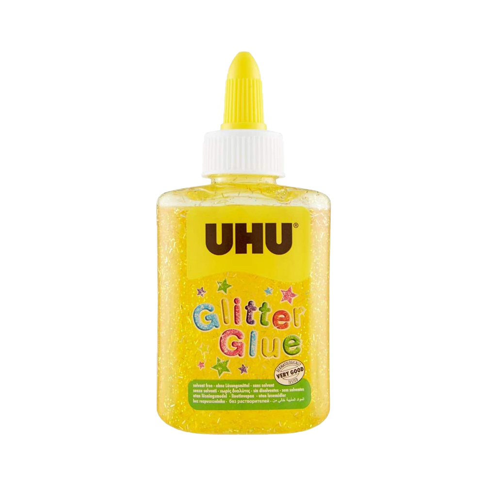 Colla gialla per decorazioni glitter glue uhu 88,5 ml.