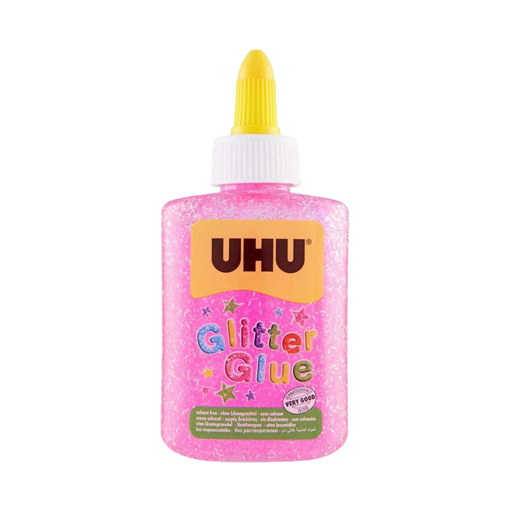 Colla rosa per decorazioni glitter glue uhu 88,5 ml.