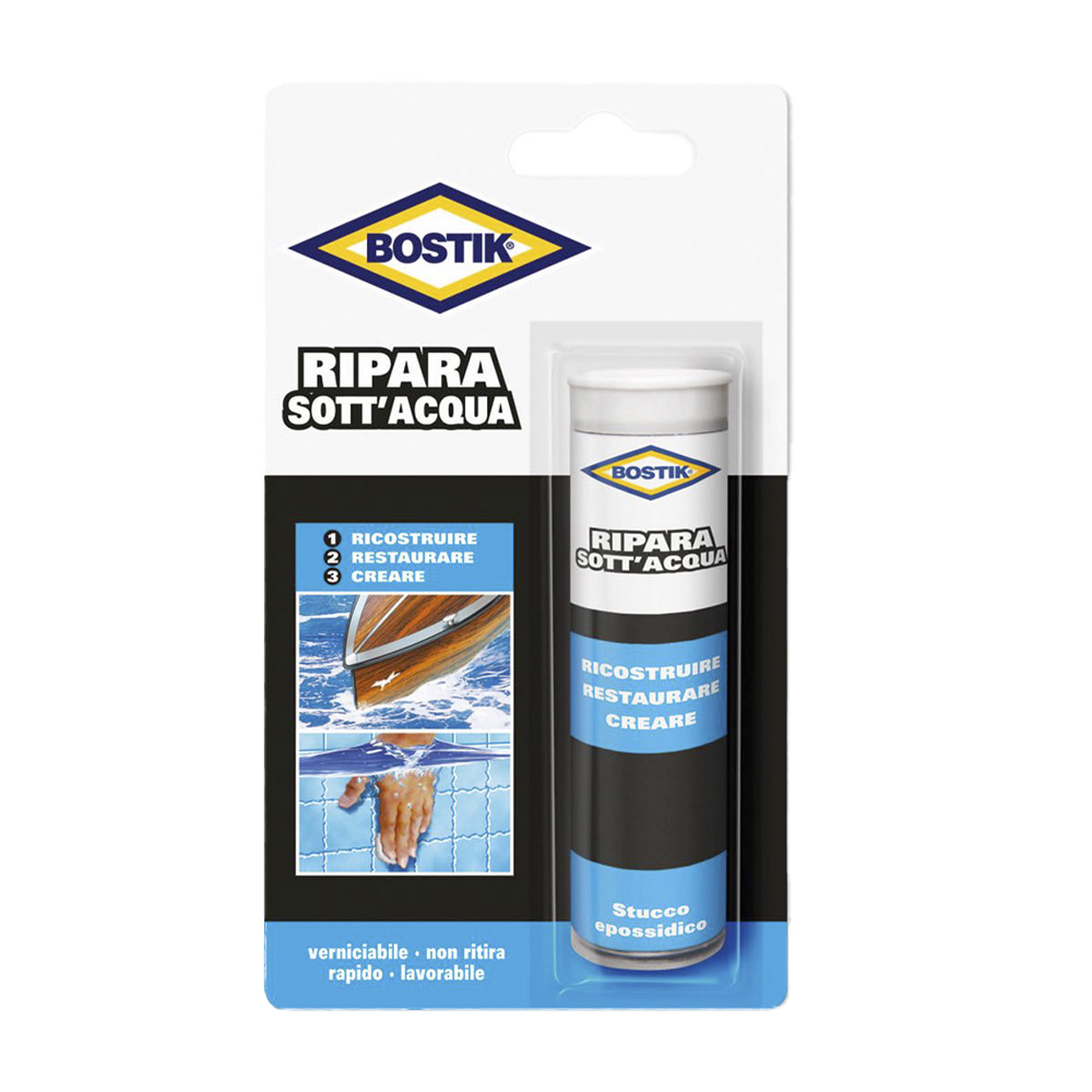 Stucco epossidico ripara sott'acqua applicabile in acqua bostik 56 g.