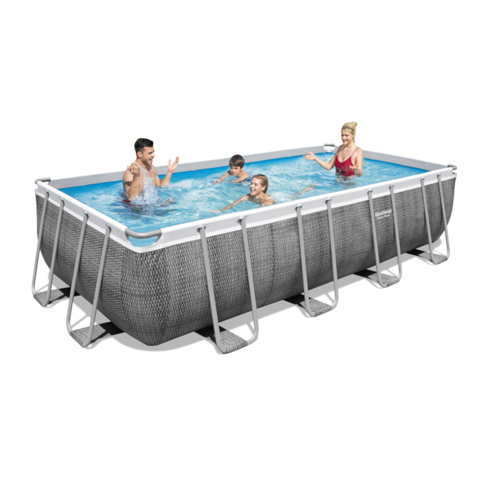 Piscina rettangolare power steel 488x244x122h cm bestway - effetto rattan grigio.