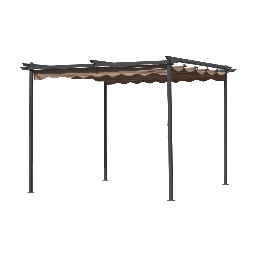 Pergola in acciaio 300x300x220h cm ferliving con telo retrattile ecru.