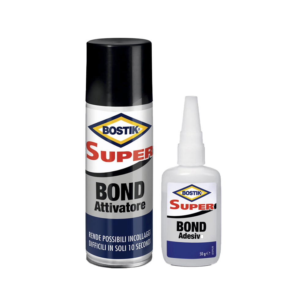 Adesivo istantaneo super bond bostik - adesivo 50 gr - attivatore 200 ml.