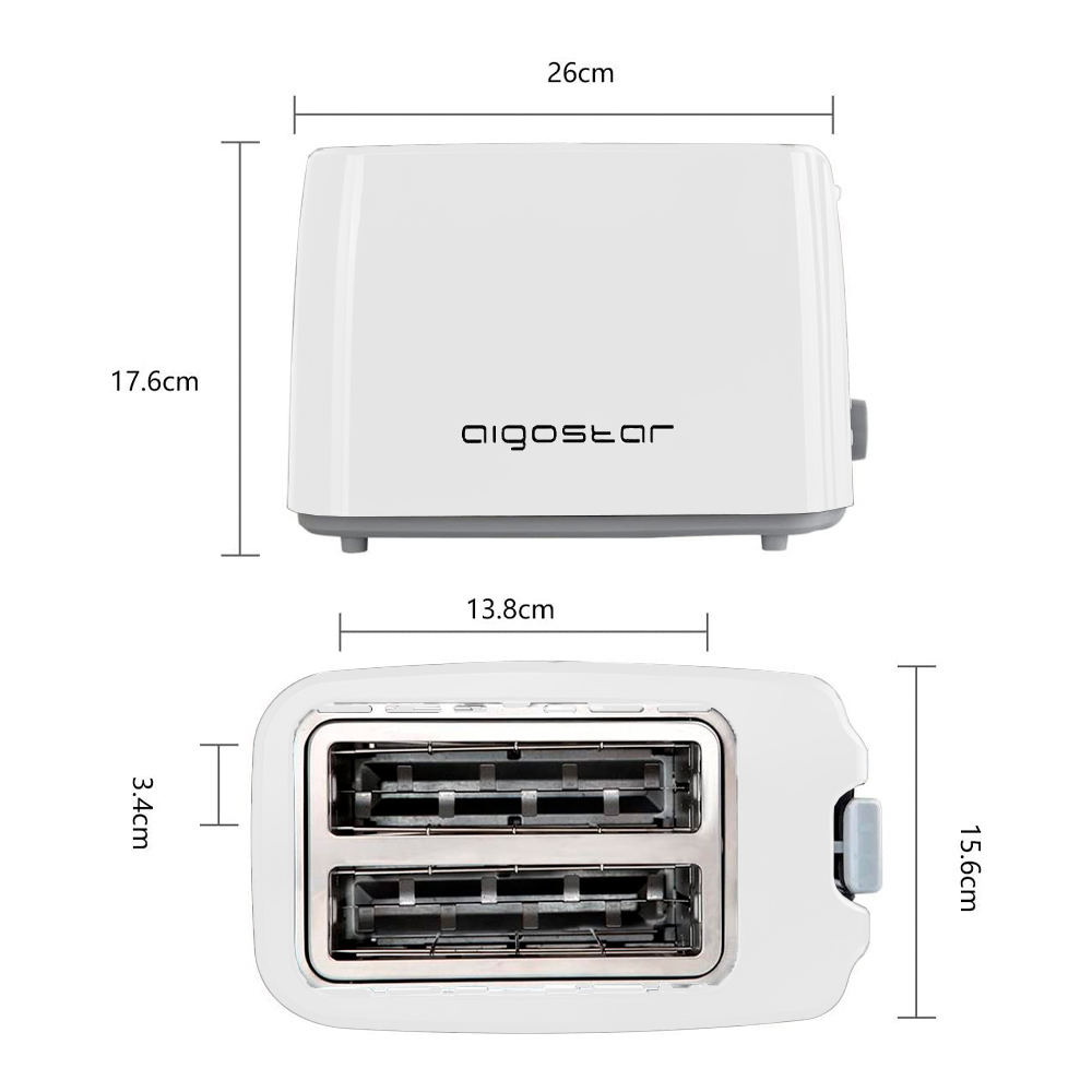Tostapane 2 Fette 750W Bianco AIGOSTAR - 7 Impostazioni di Tostatura