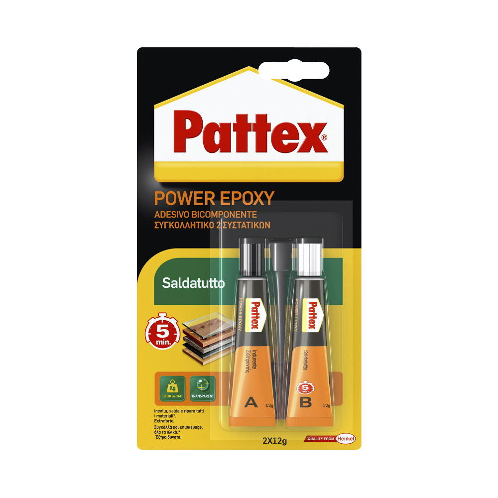 Adesivo bicomponente power epoxy saldatutto 5 minuti pattex - mix 2x12 gr.