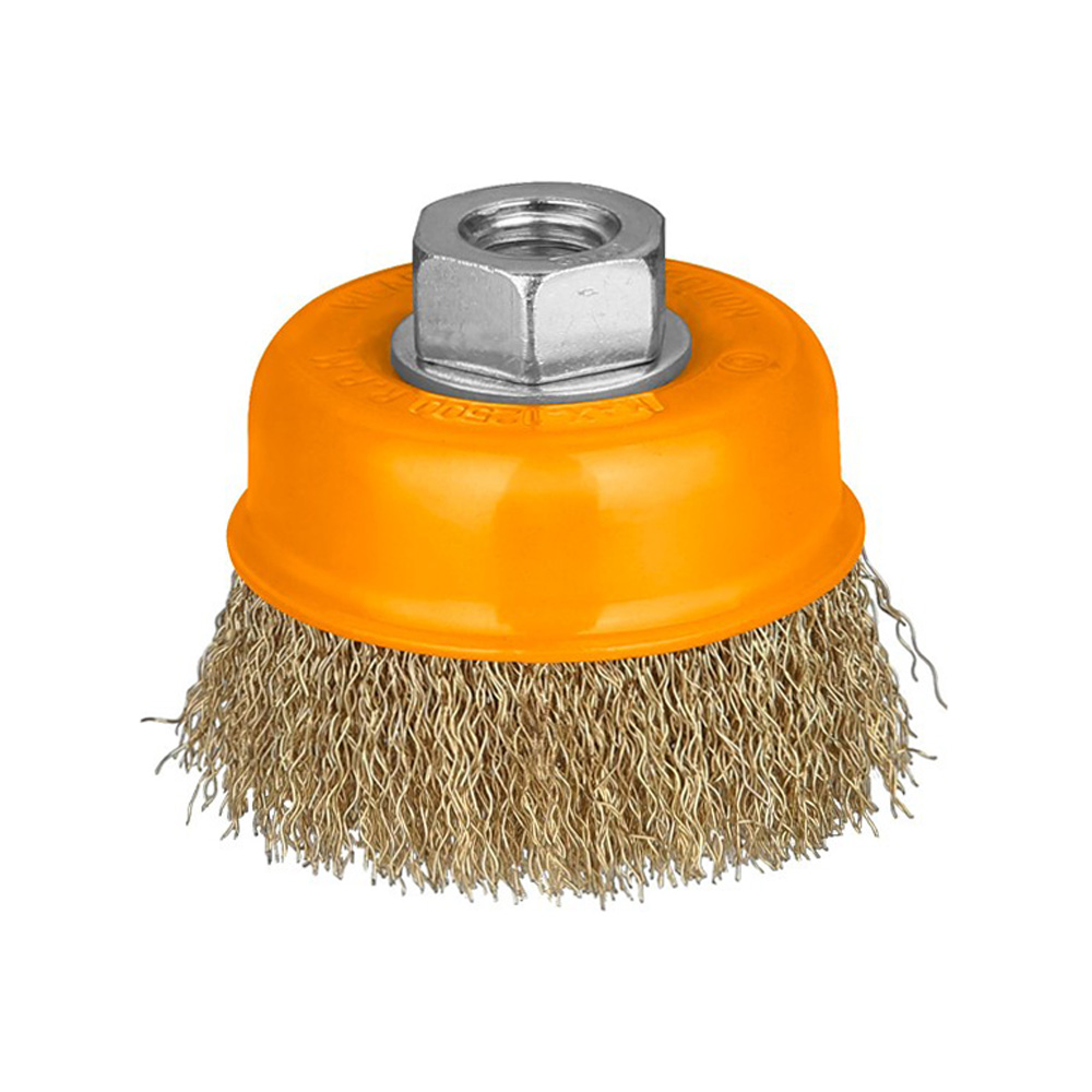Spazzola a Tazza con Filo Ondulato 75 mm Industrial INGCO - Perno M14