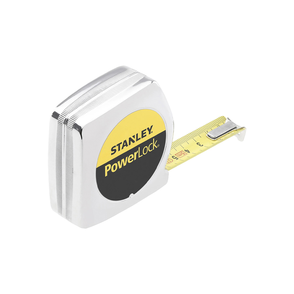 Flessometro powerlock 8mt x 25mm stanley - nastro acciaio e rivestimento mylar.