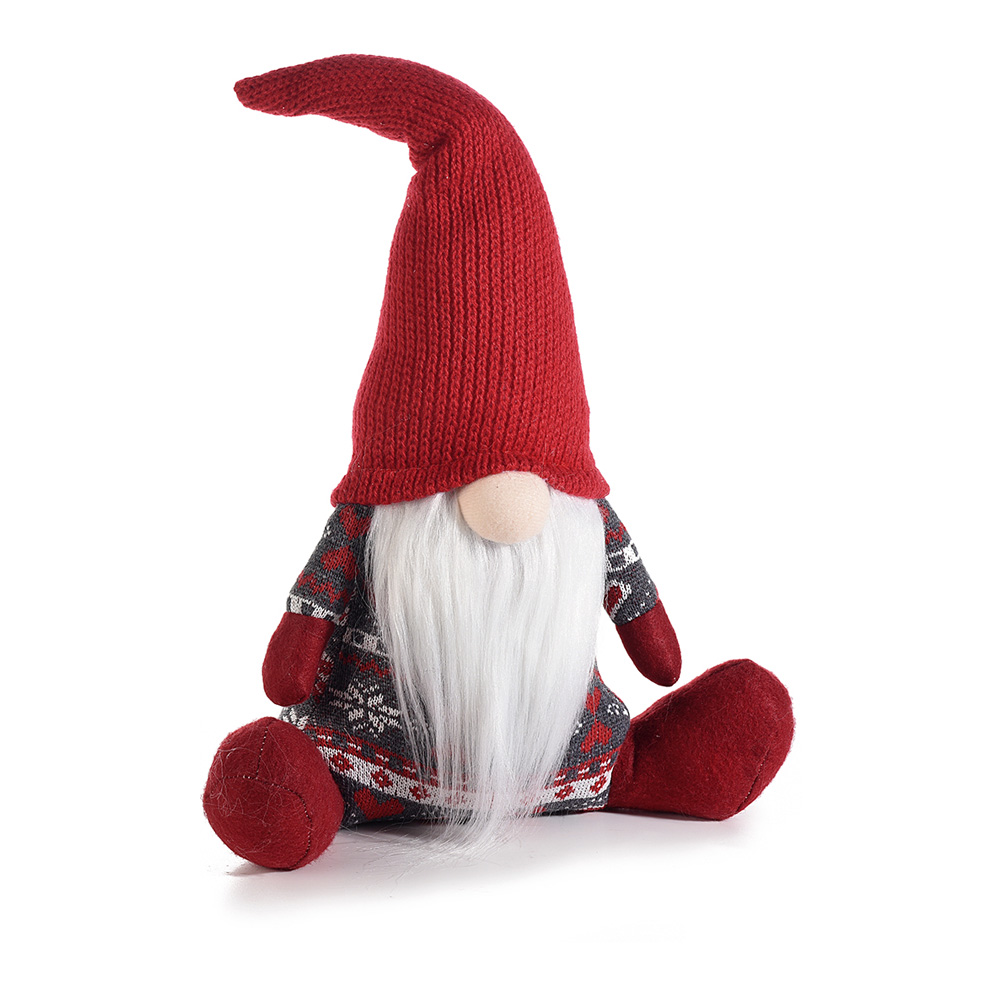 Peluche in stoffa di babbo natale gnomo con maglione e cappello fercolor 38h cm.