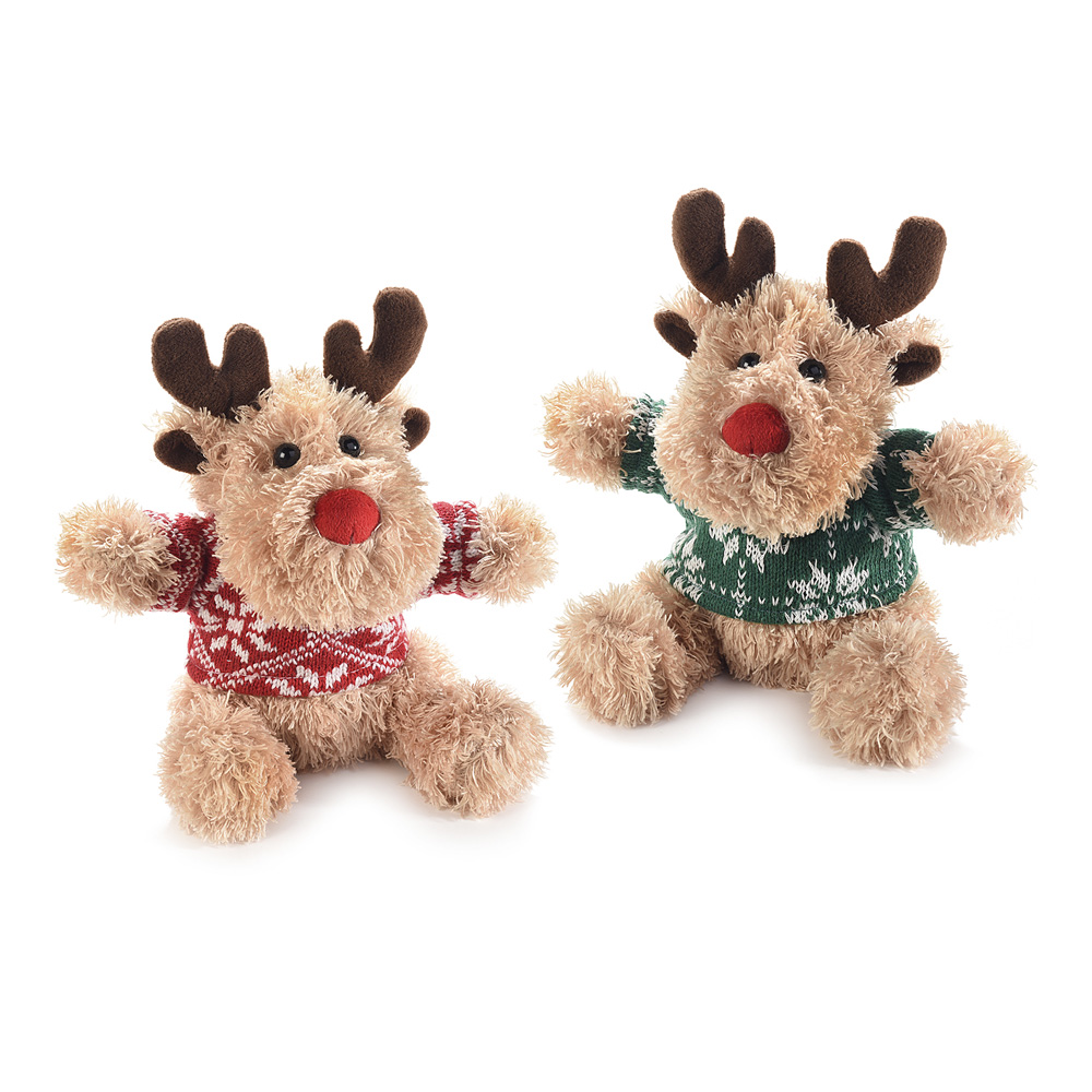 Renna di Peluche con Maglioncino Seduta FERCOLOR - 16x13x16h cm