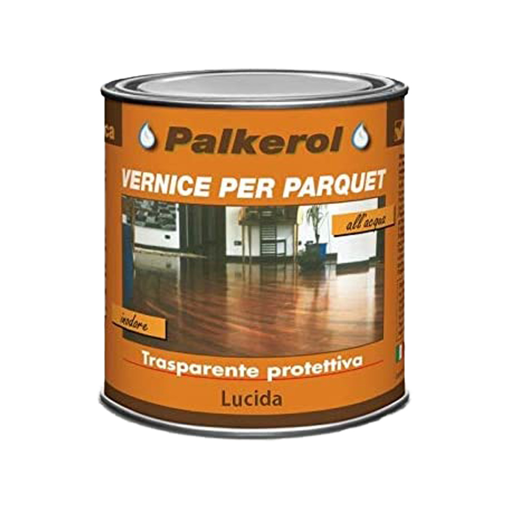 Vernice di finitura trasparente all’acqua lucida per parquet veleca 750 ml.