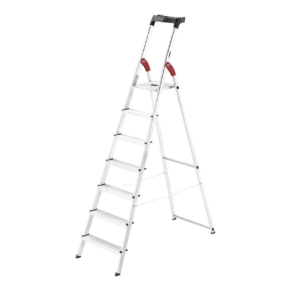 Scaletto alluminio a forbice 7 gradini l60 hailo - altezza 212 cm.