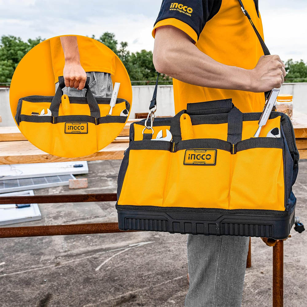 Borsone in Tessuto con Base Rinforzata 40 cm INGCO - 16 Tasche Multifunzione