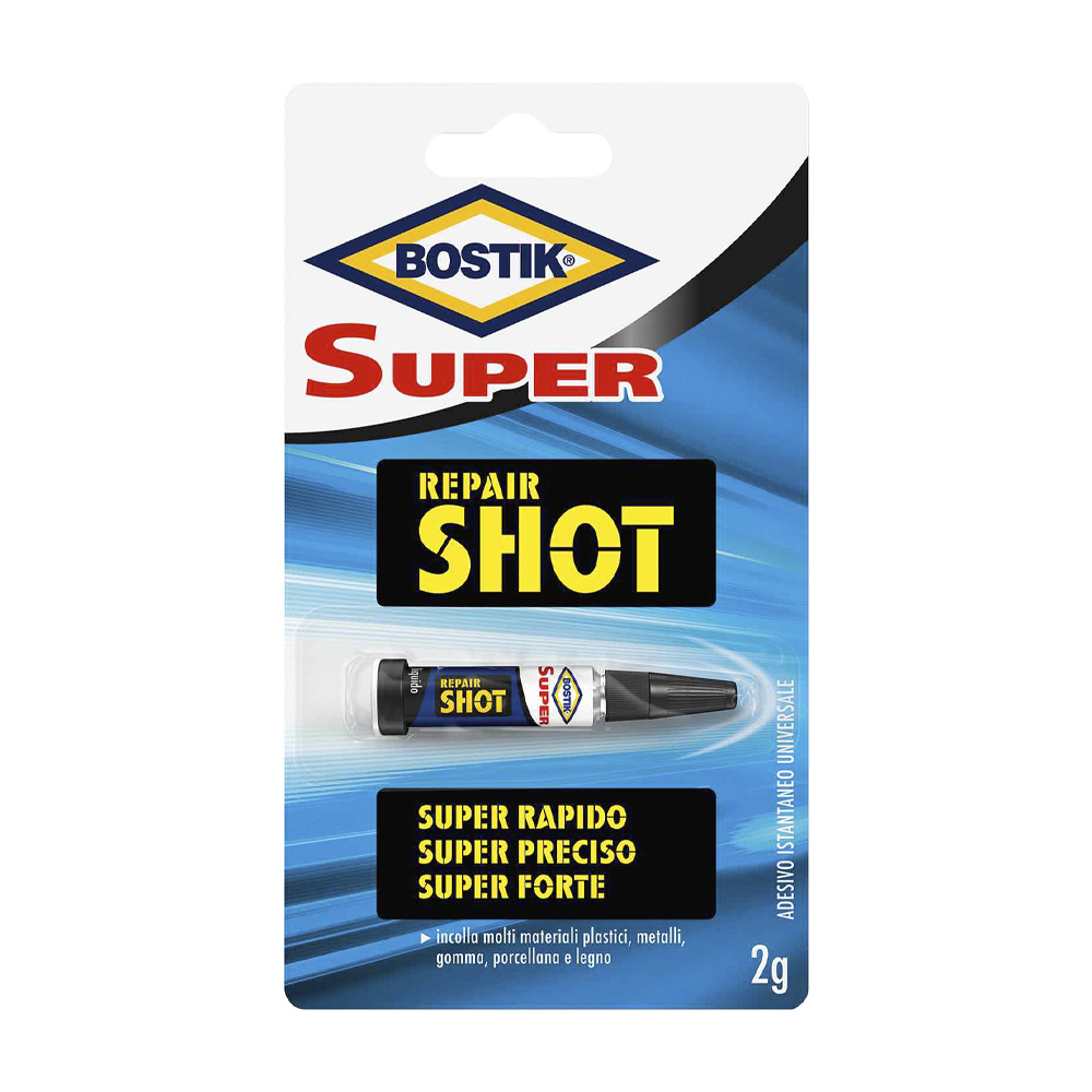 Super repair shot 2 gr bostik - colla per plastiche, gomma, metalli e porcellana.