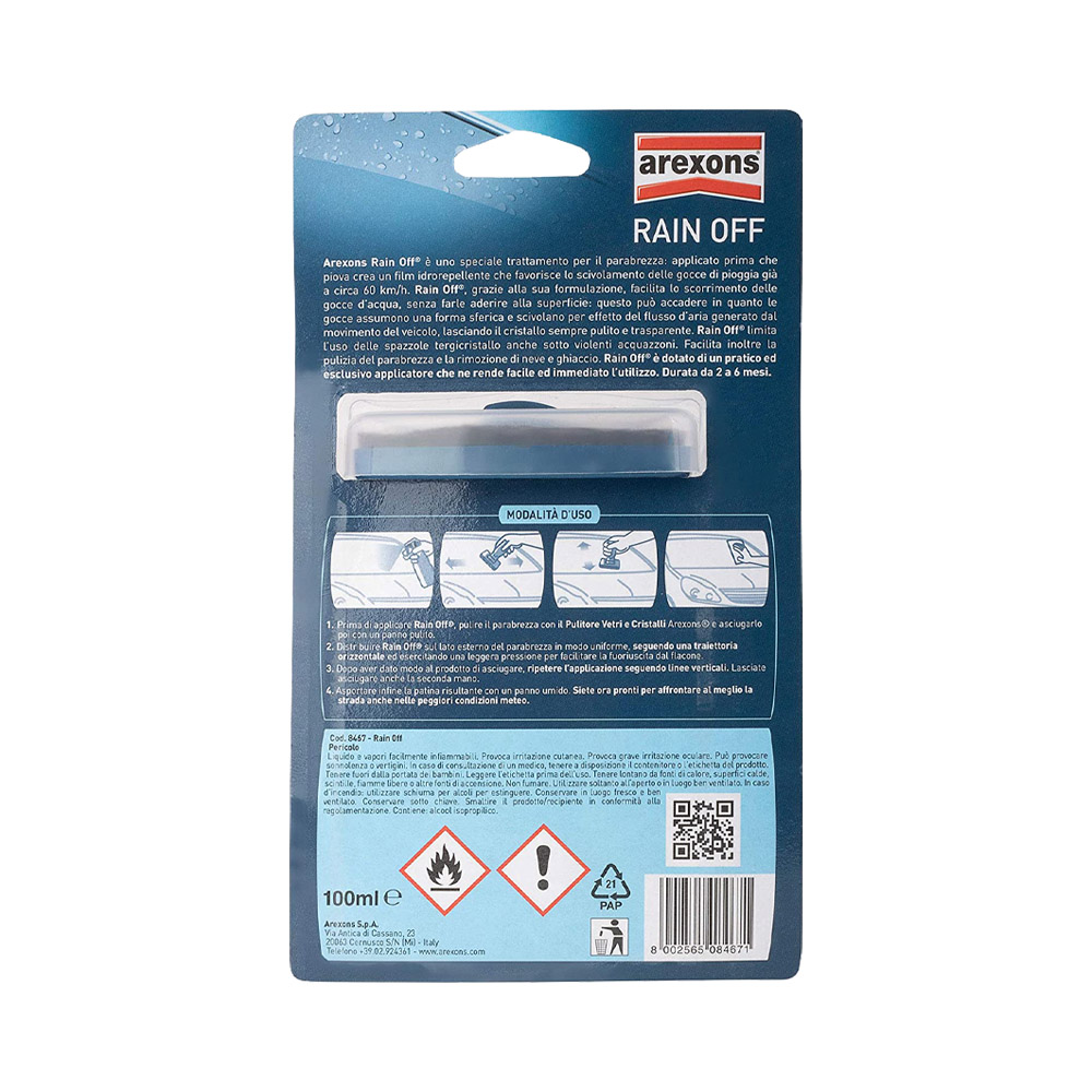 Applicatore per Trattamento Antipioggia Parabrezza Rain Off AREXONS 100 ml