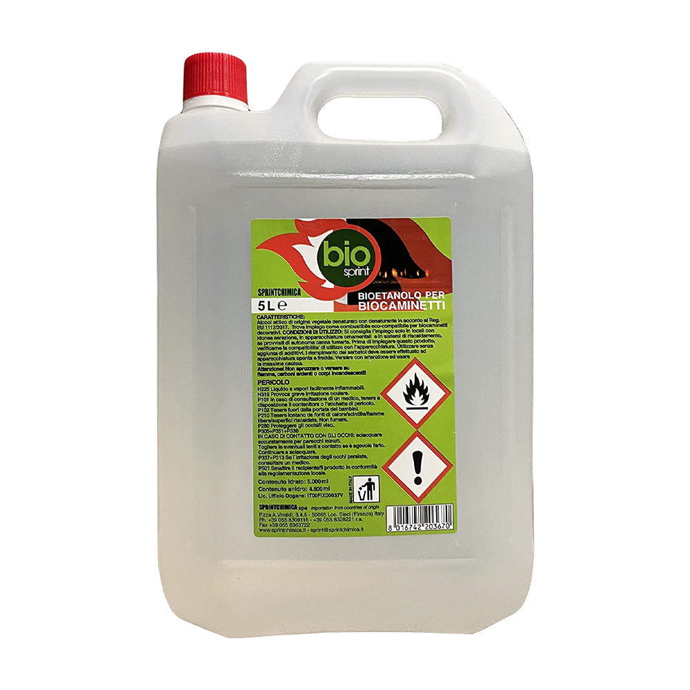 Bioetanolo per Stufe e Camini BIOSPRINT - Tanica da 5 Lt