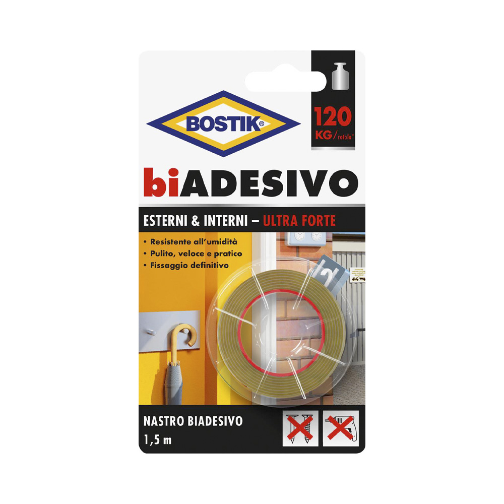 Nastro ultra forte biadesivo esterni e interni bostik 19 mm x 1.5 mt.