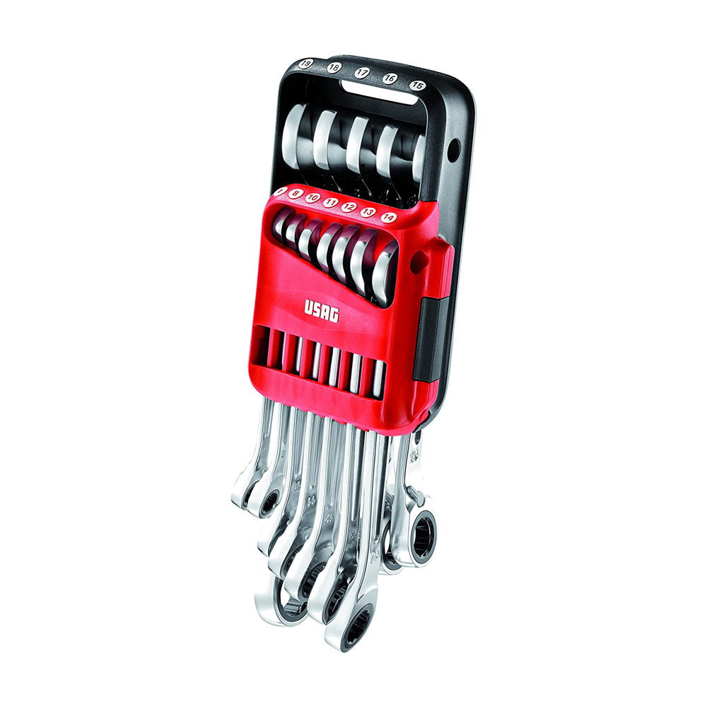 Chiavi combinate a cricchetto con anello di tenuta usag - serie da 12 pezzi.
