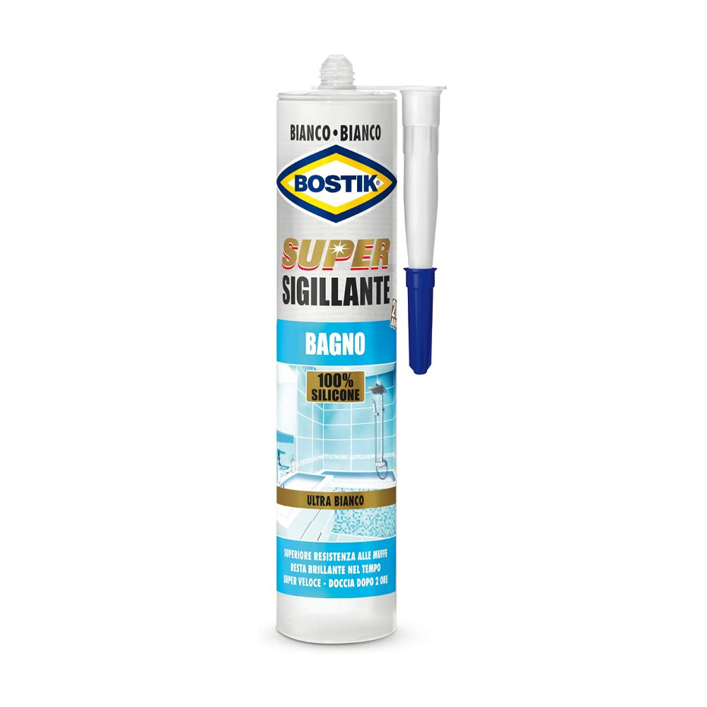 Silicone super sigillante bagno 300 ml bostik - bianco.