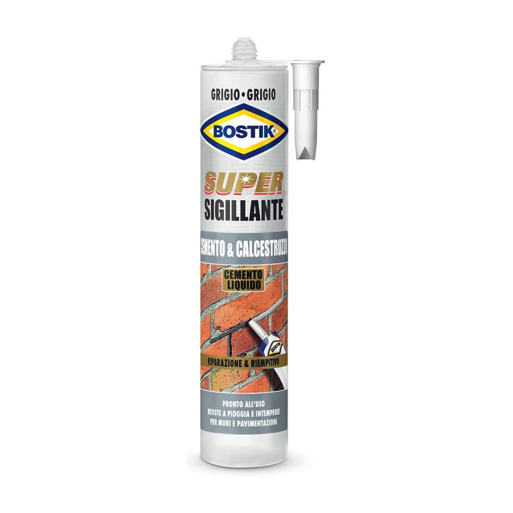 Silicone super sigillante cemento e calcestruzzo 500 gr bostik - grigio cemento.