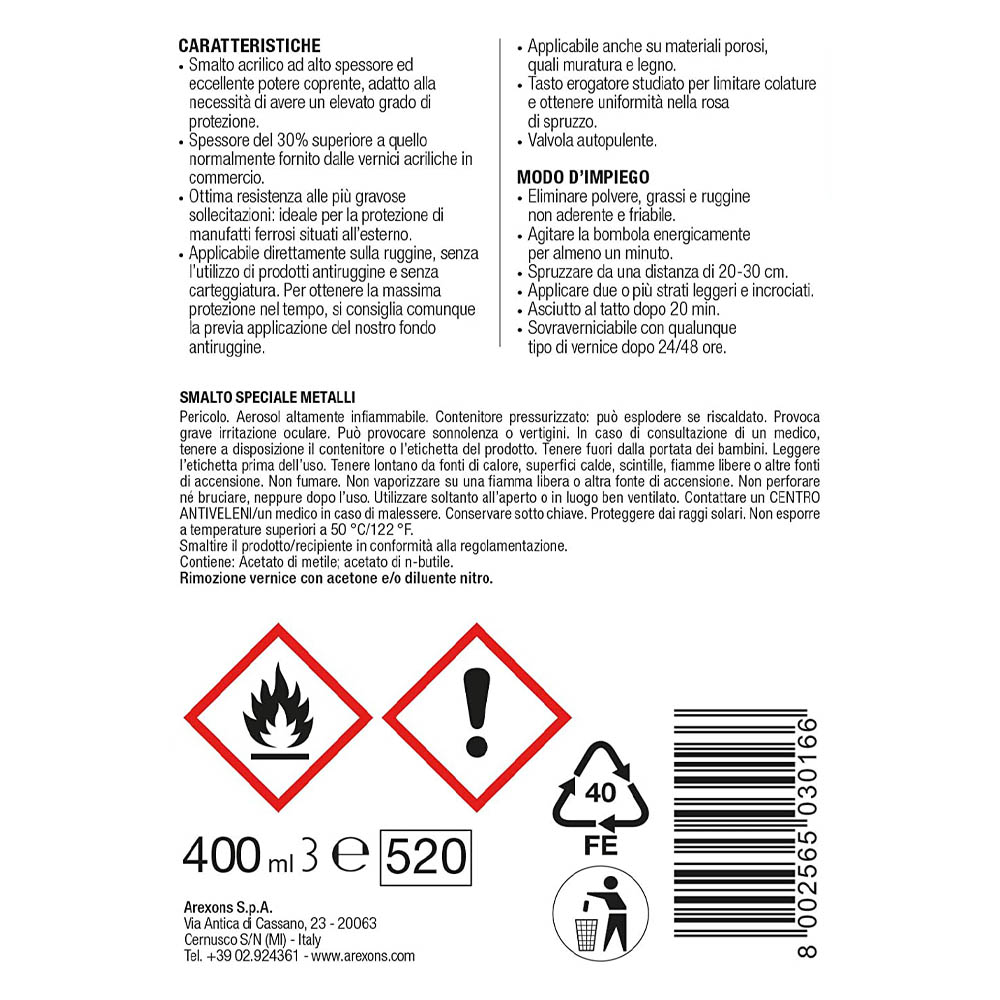 Smalto Speciale per Metalli 400 ml AREXONS - Bianco Grigio RAL9002