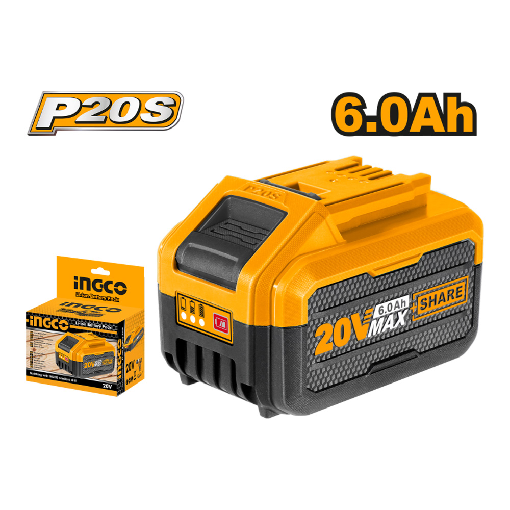 Batteria al Litio Ricaricabile 6.0 Ah 20V INGCO - per Elettroutensili P20S