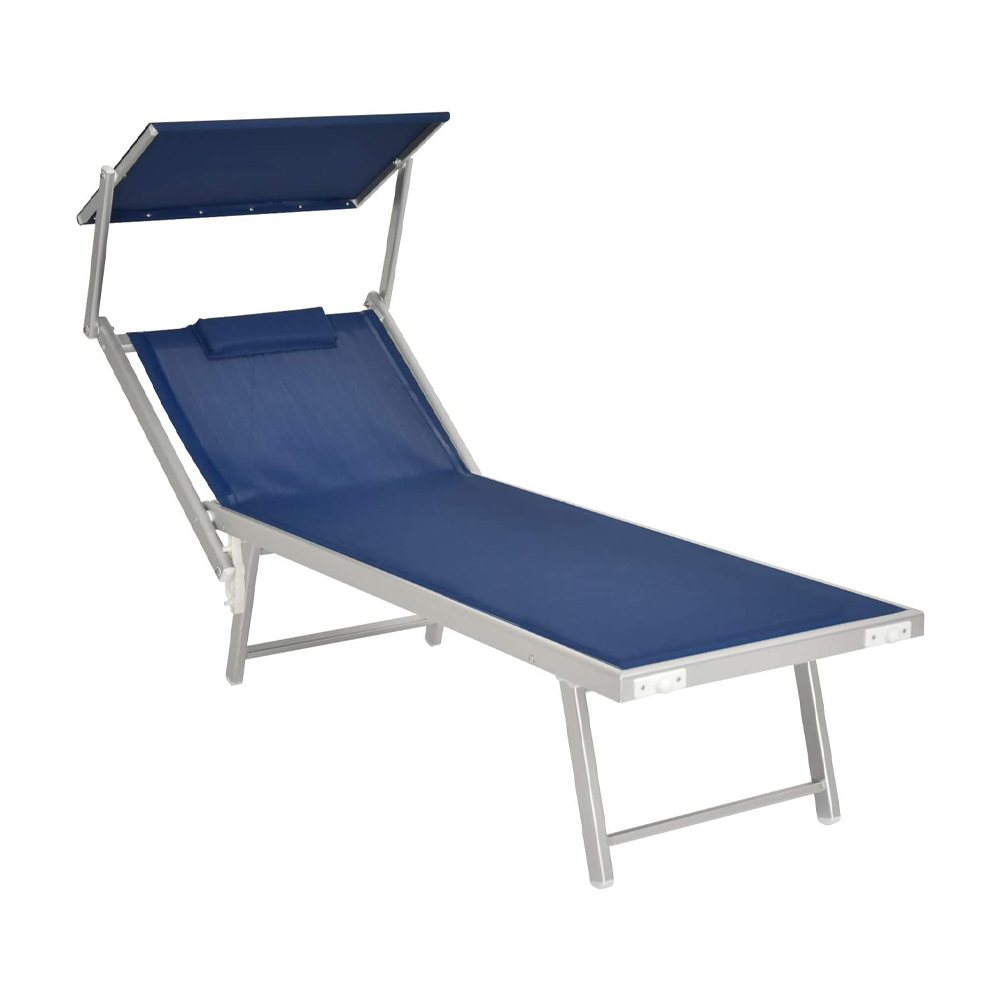 Lettino spiaggia pro in alluminio 190x61x38h cm con parasole e cuscino - blu.