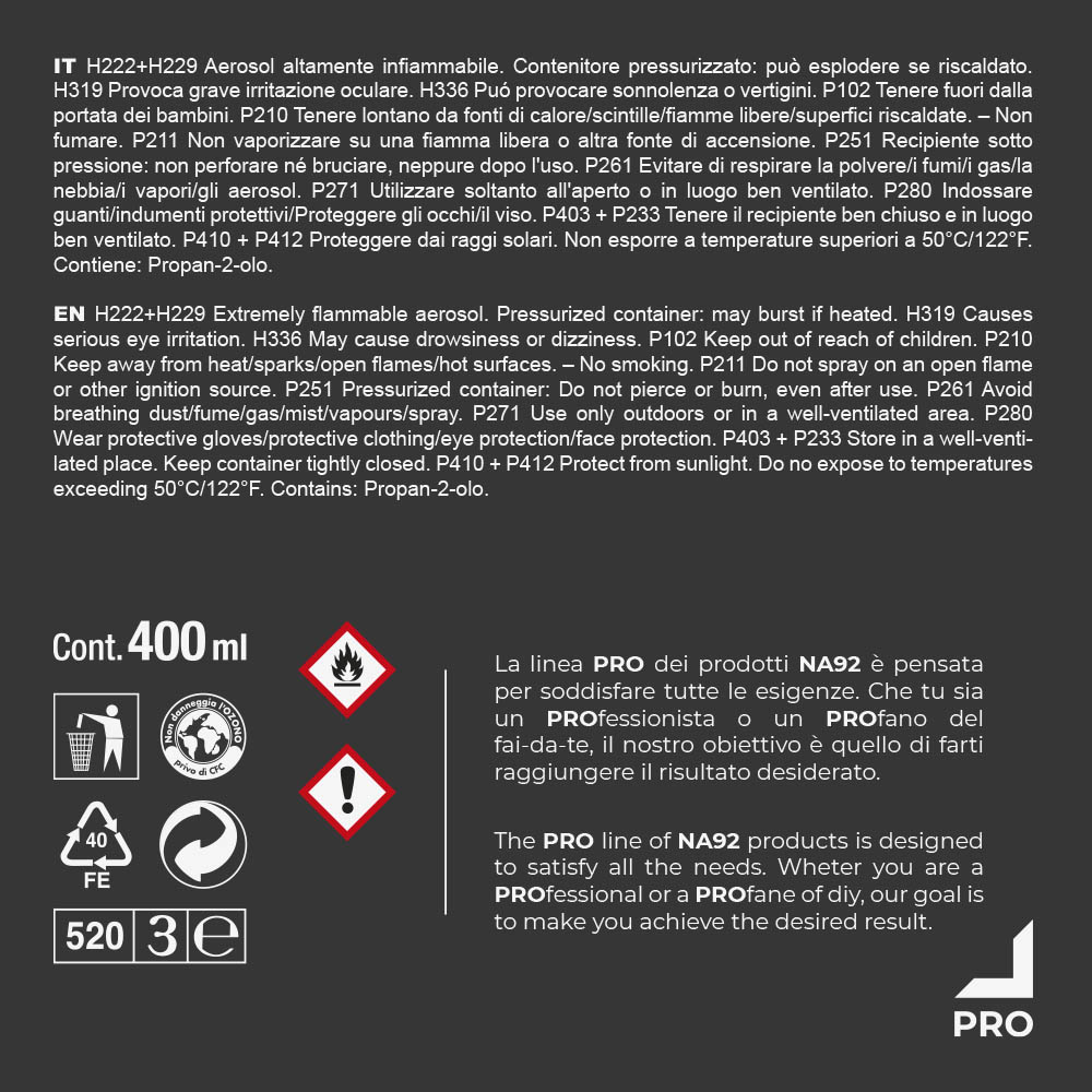 Impermeabilizzante Idro-Oleo Repellente NA92 IDROSTOP PRO 400 ml - Trasparente