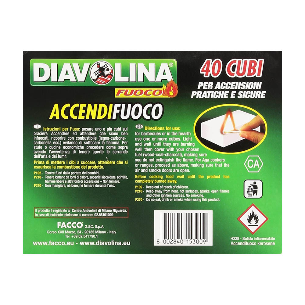 Accendifuoco Bianco 40 Cubetti DIAVOLINA per Barbecue e Caminetti