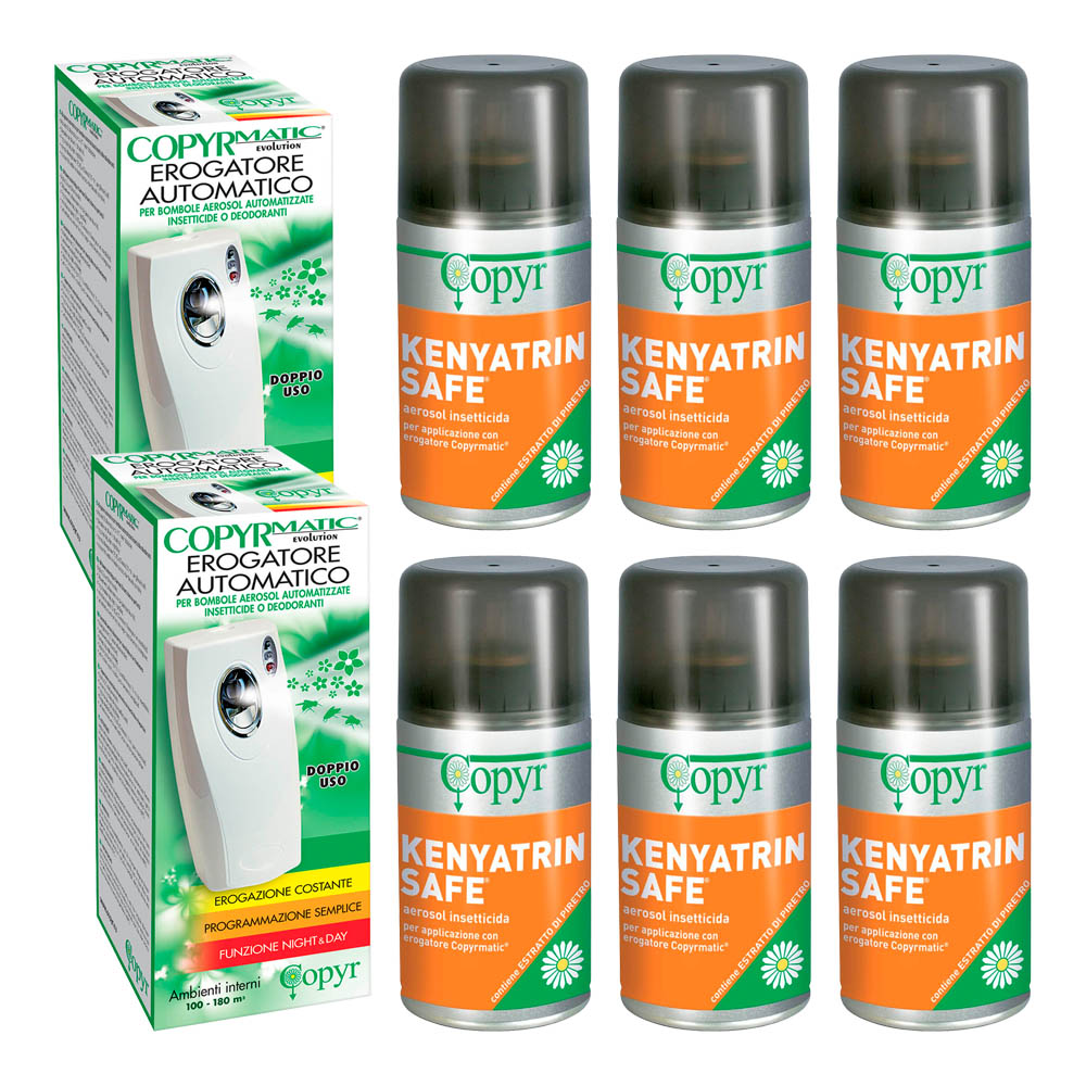 Kit insetticida automatico copyrmatik - con 2 erogatori e 6 ricariche 250 ml.