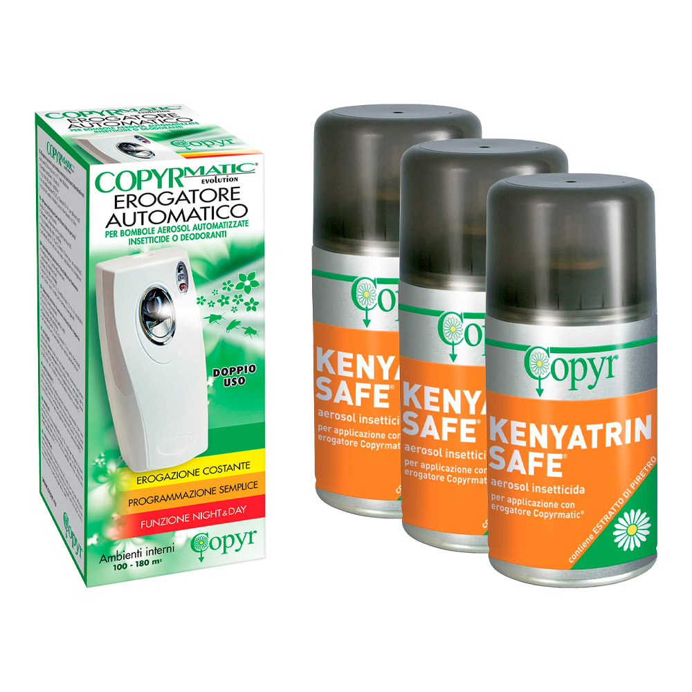 Kit insetticida automatico copyrmatik - con 1 erogatore e 3 ricariche 250 ml.