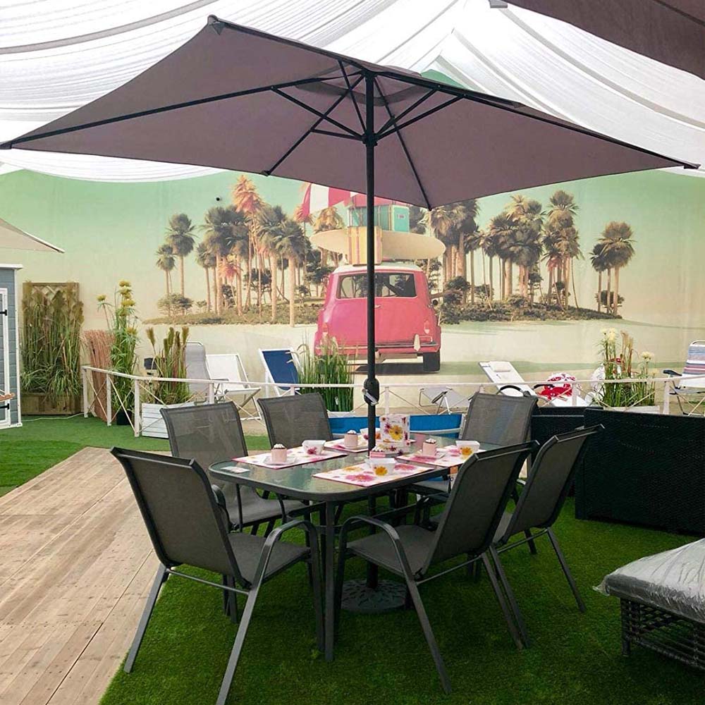 Set Riccione Grafite FERLIVING - Tavolo, 6 Sedie, Ombrellone 2x3 mt e Base 8 kg