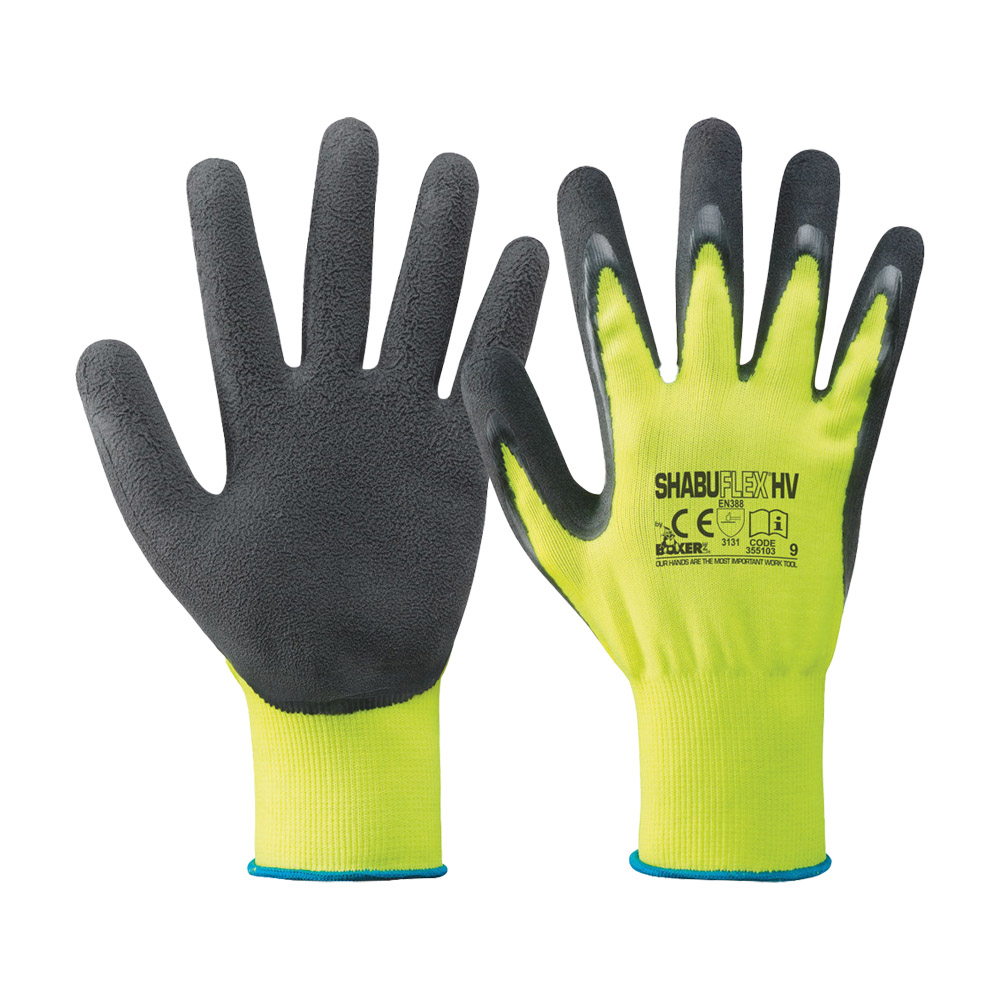 Guanti da Lavoro in Nylon e Lattice Giallo Fluo e Nero FERWORK - Taglia 9