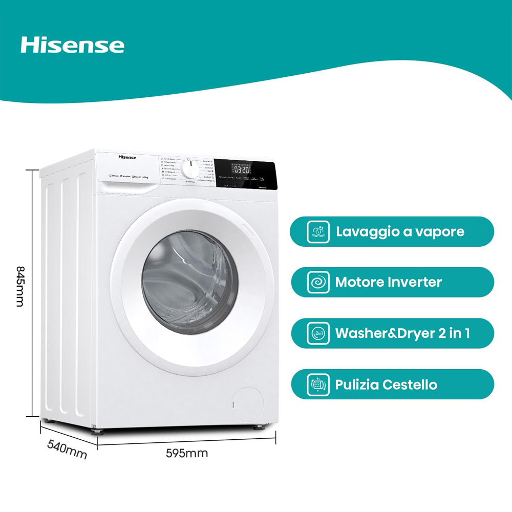Lavasciuga Lavaggio 8kg e Asciugatura 5kg HISENSE - Classe Energetica D