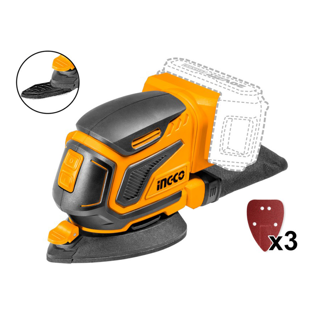 Levigatrice Palmare a Batteria 20V INGCO - con Carta Abrasiva 3 pz